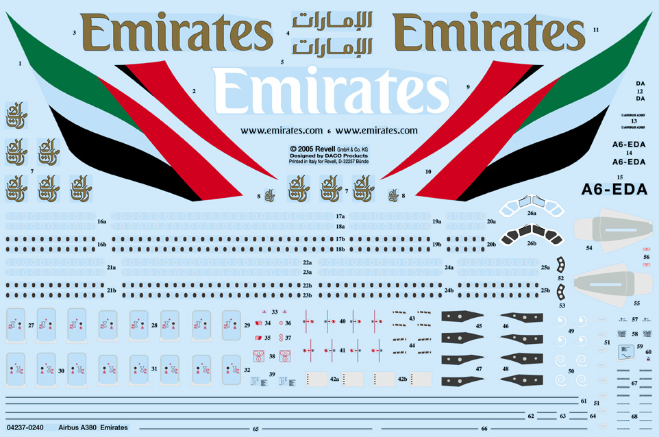 Airbus A380 Expo Emirates   decal 1\144 for Revell 